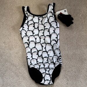 Penguin Print One-Piece Swimsuit in Black & White